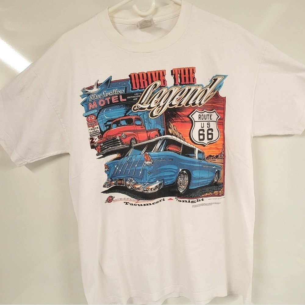 Vintage Classic Cars LARGE T-shirt Tucumcari Route 66 1995 Jerzees White